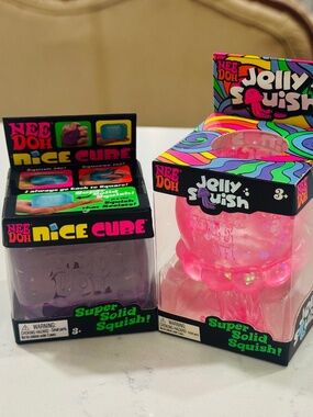 Bundle of 2 Needohs -  Purple Nice Cube and Pink Jelly Squish, Brand New!